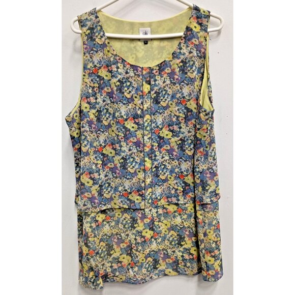 CAbi Womens Positano Layered BOHO Top XL Purple Yellow Floral Sleeveless  #5041 - Picture 1 of 8
